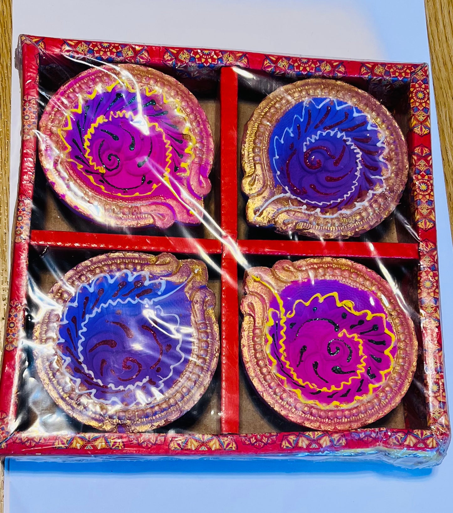 Colored Flower Big diya(4 Pcs)