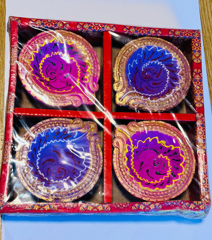 Colored Flower Big diya(4 Pcs)