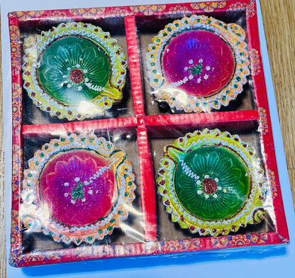 Colored Flower Big diya(4 Pcs)
