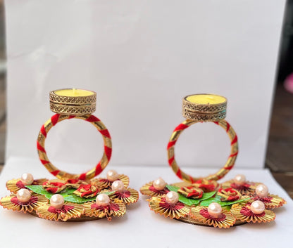 Rajshthani Handcrafted Tealight Candle Holder with Candle(2 pcs)