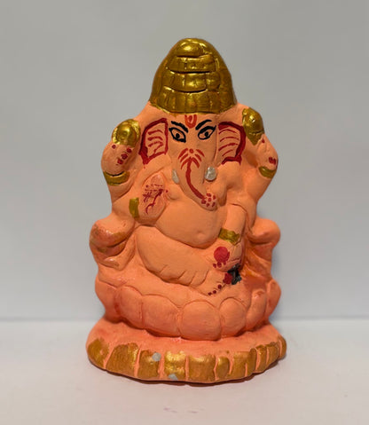 Eco-Friendly Mitti Ganesha Idol Orange Hand Made (5 inch)