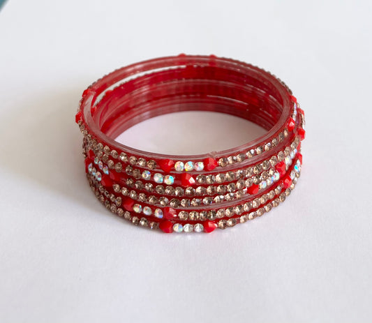 Red White Stone Glass Bangle (2.4)