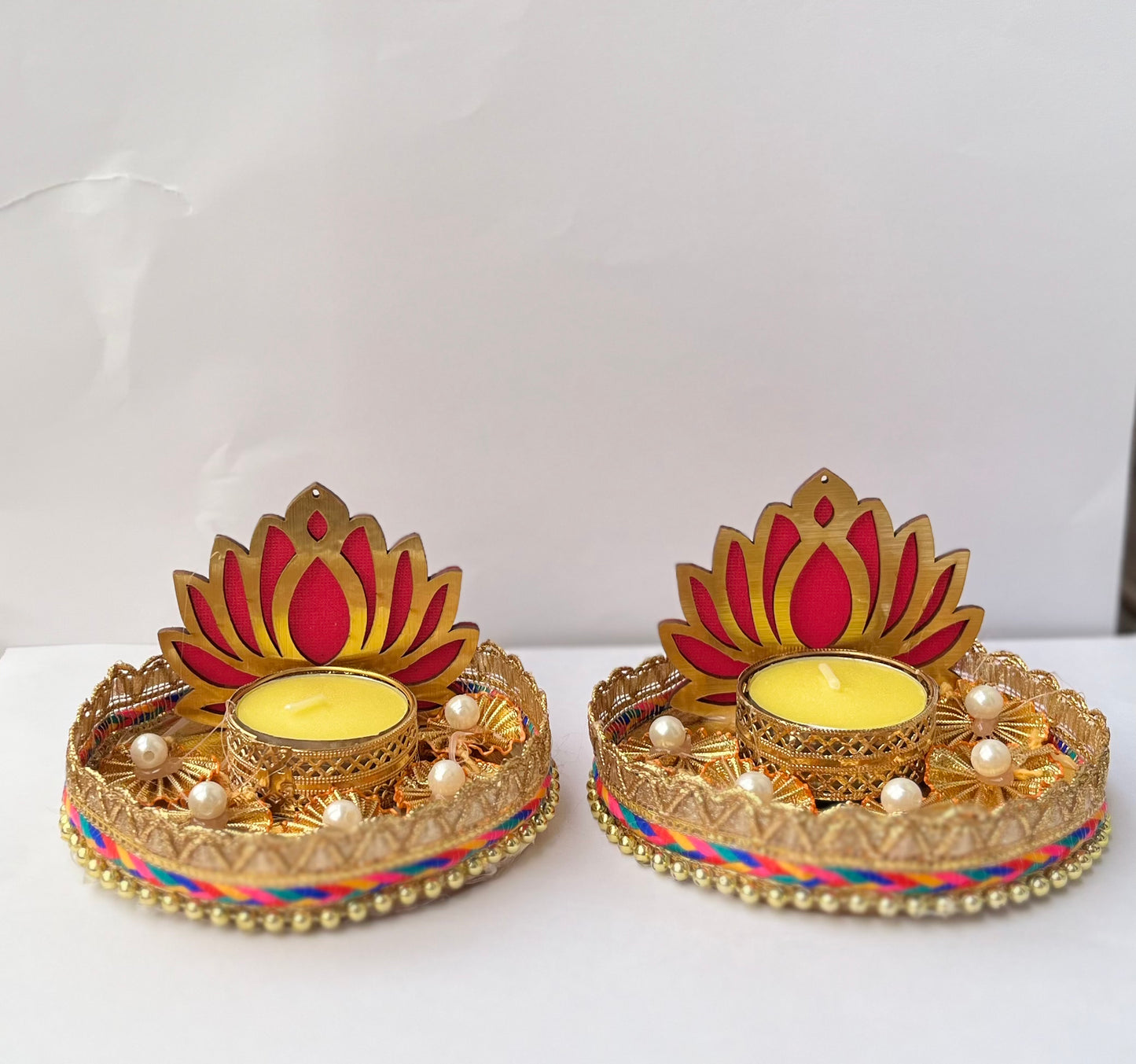 Lotus Handcrafted Tealight Candle Holder with Candle(2 pcs)