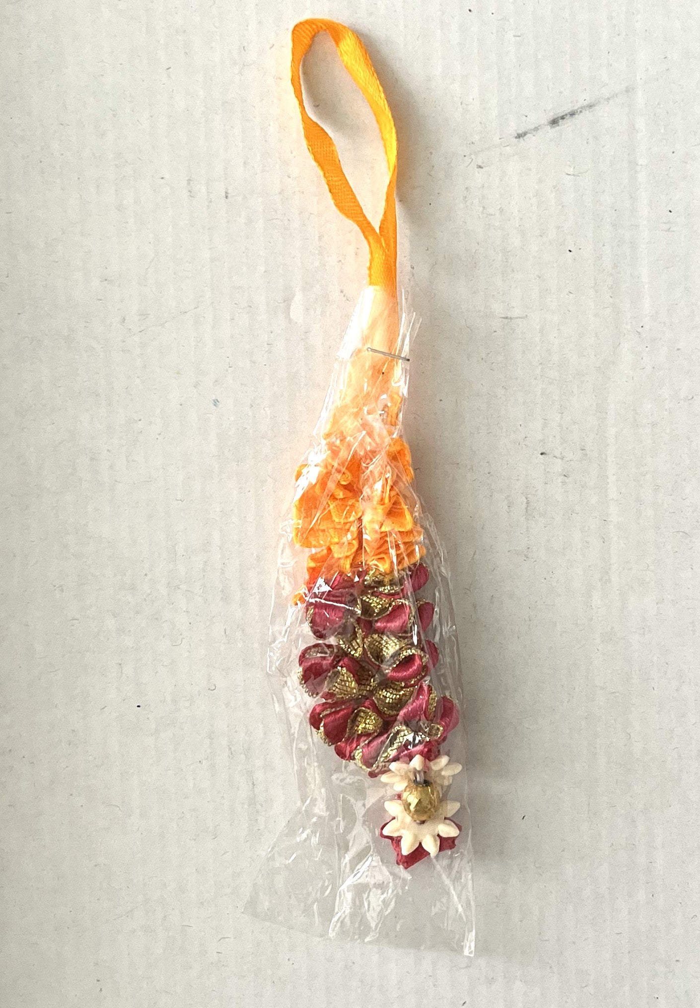 Pink Orange Flower Ribbon Mala (10cm)