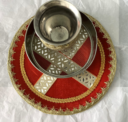 Red Golden Designer Golden Patti Karwa Chauth Thali