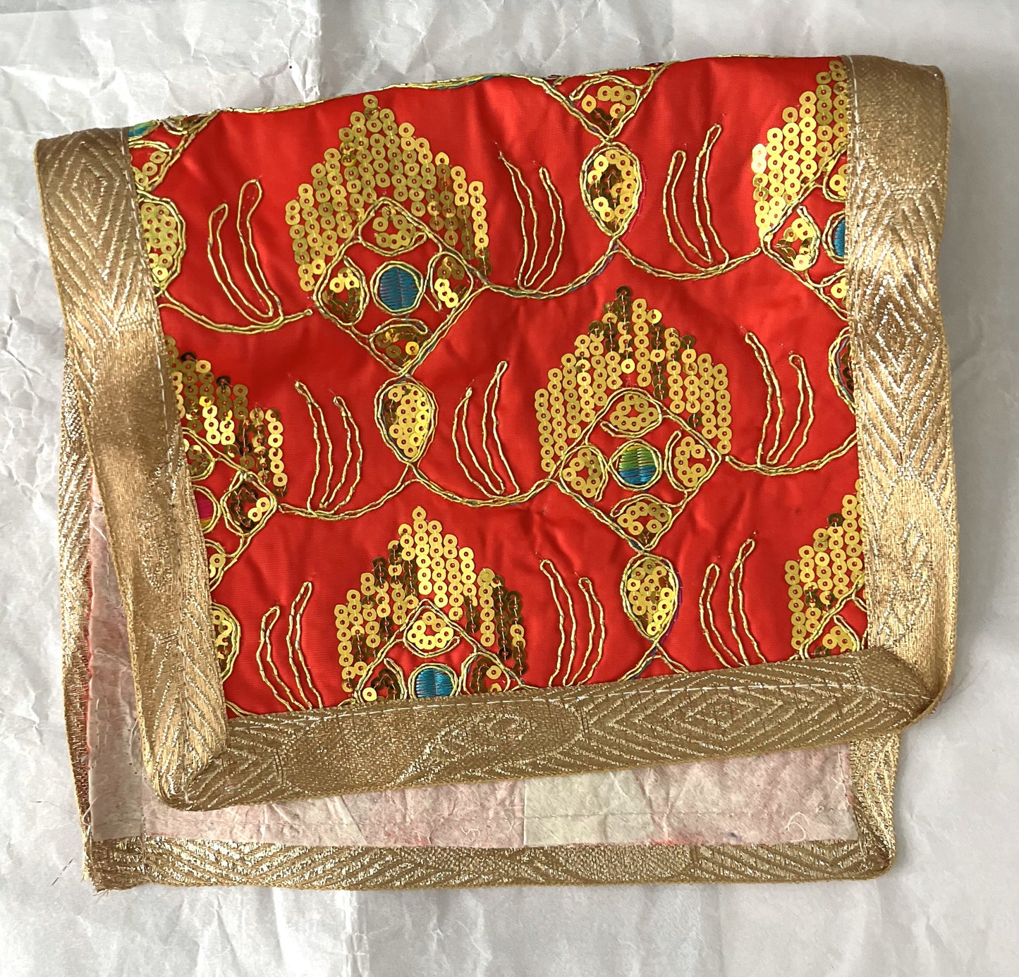 Red Golden Embroidery Zari Golden Aasan (48x26cm)