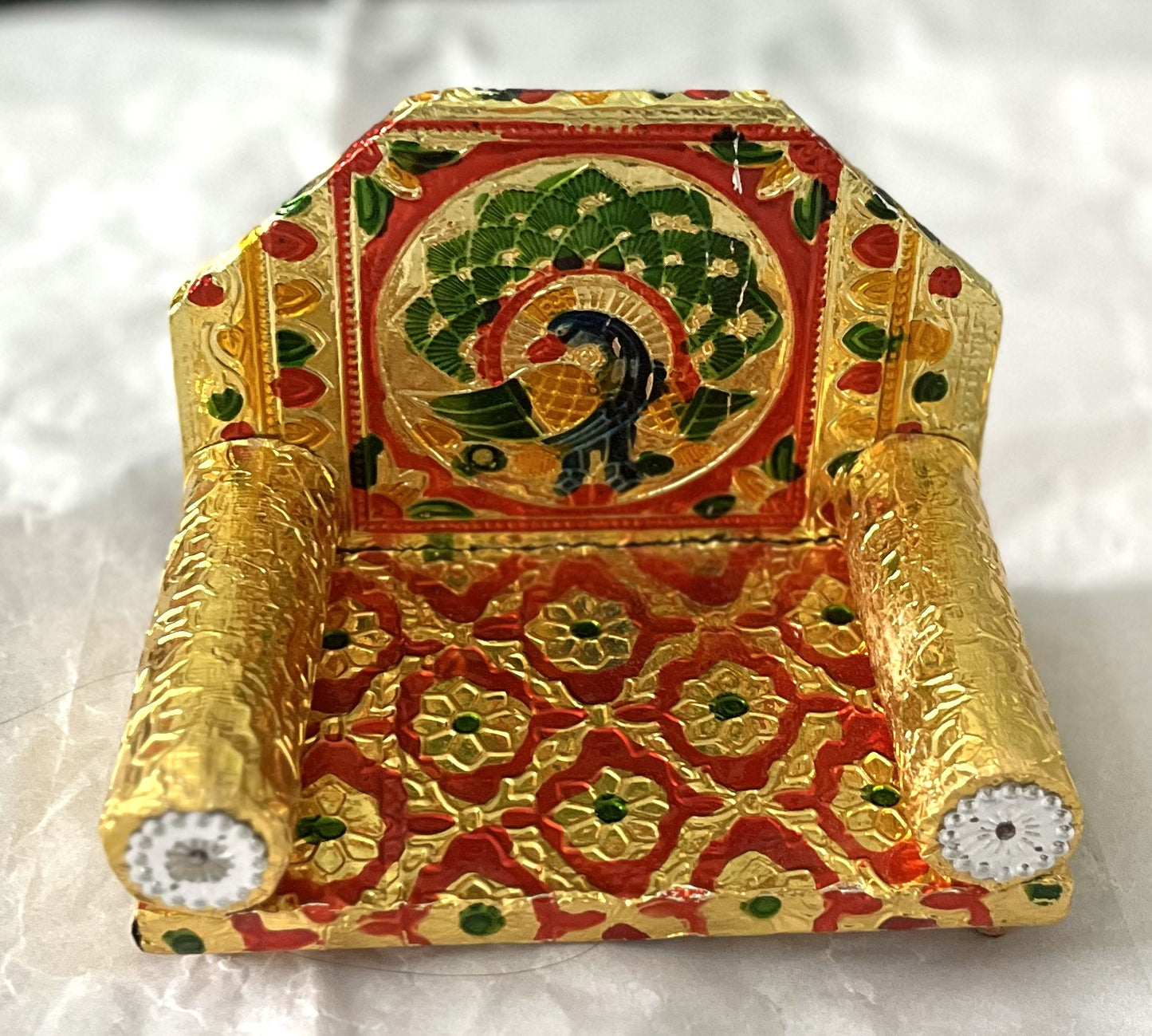 Red Golden Peacock Meenakari Design Sinhasan