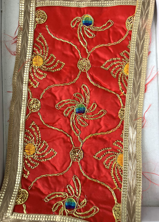 Red Golden Zari Embroidery Aasan (32x16cm)