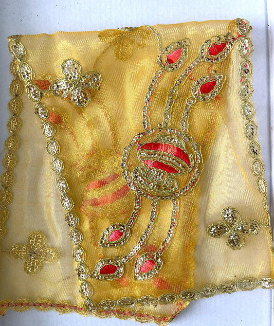 Yellow Golden Zari Net Chunri (45x15cm)