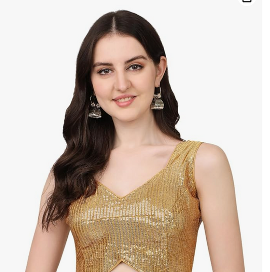 Women's Silk Blend Sleeveless Regular Fit (Sequin-3 Blouse Gold M 38)