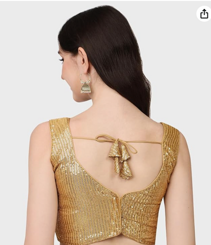 Women's Silk Blend Sleeveless Regular Fit (Sequin-3 Blouse Gold M 38)