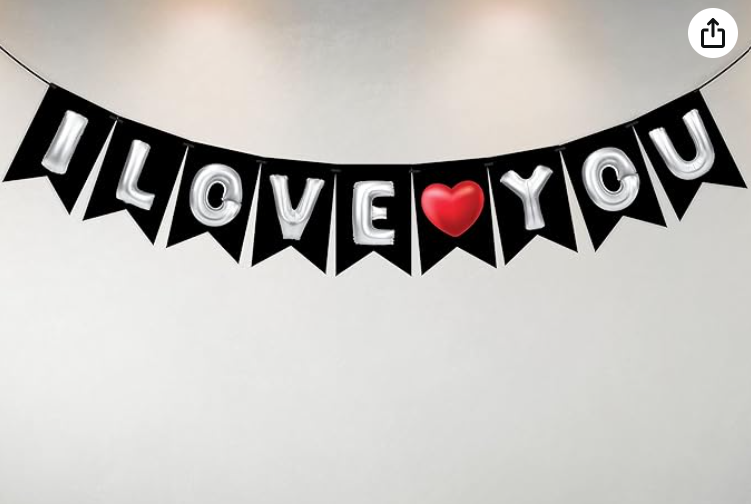 Black & White Balloon Text "I Love You" Bunting Banner