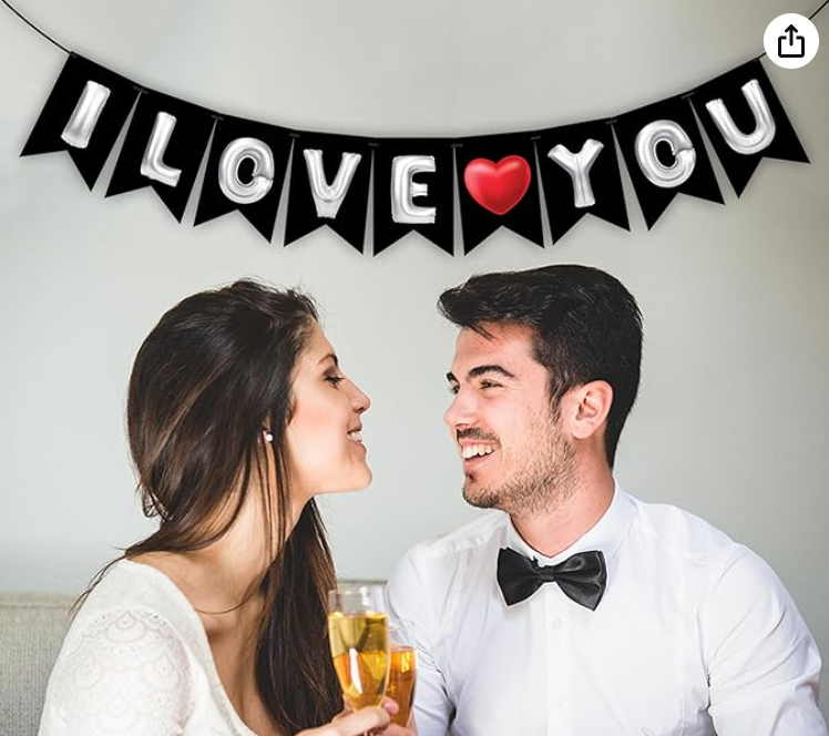 Black & White Balloon Text "I Love You" Bunting Banner