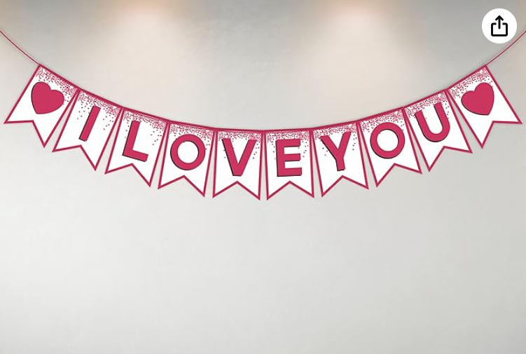 White & Pink Text "I Love You" Bunting Banner