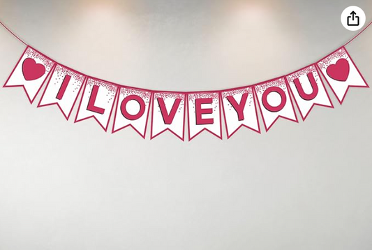 White & Pink Text "I Love You" Bunting Banner