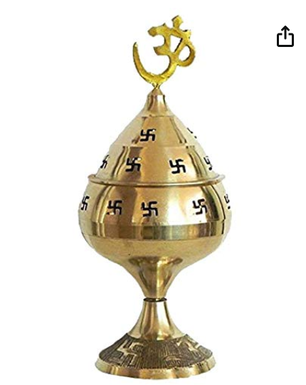 Akhand Jyoti Deep With Stand, Cover & Om Head (Height: 14cm)