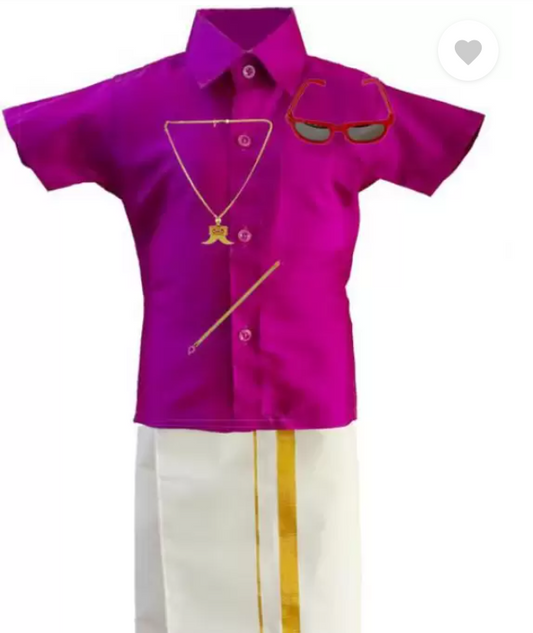 Boys Festive & Party Dhoti, Shawl and Shirt Set  (Pink) (6-12 Months)