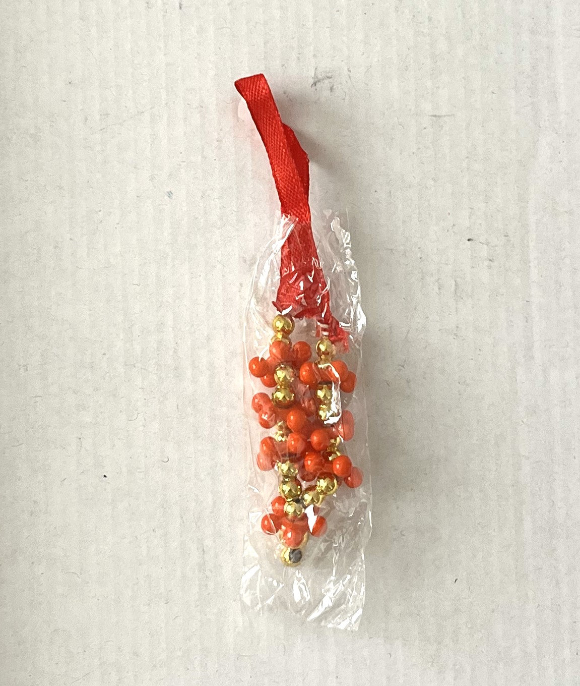 Orange Golden Flower Ribbon Mala (7cm)