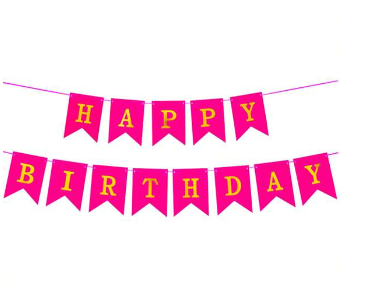 Happy Birthday Banner Gold Foiled Pink Flag