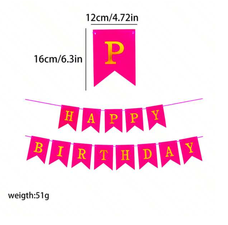 Happy Birthday Banner Gold Foiled Pink Flag