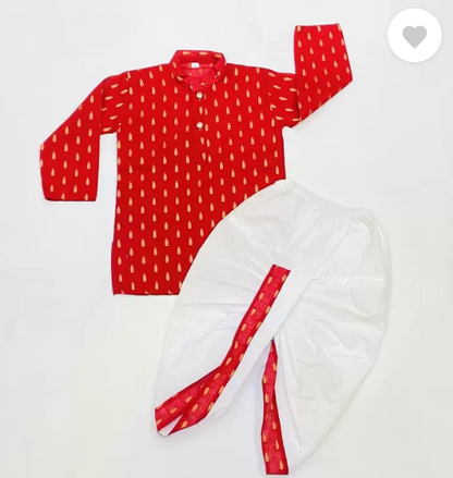 Boys Festive & Party Dhoti & Kurta Set (Red) (9-12 Months)