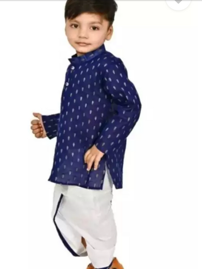 Boys Casual, Festive & Party Kurta and Dhoti Pant Set (Royal Blue) (12-18 Months)