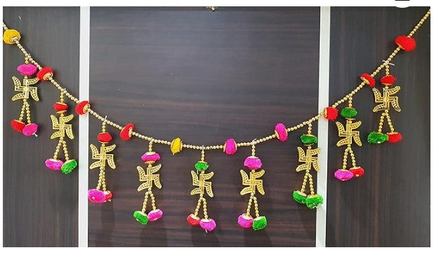 Pompom Multicolor Swastik  Door Hanging Toran