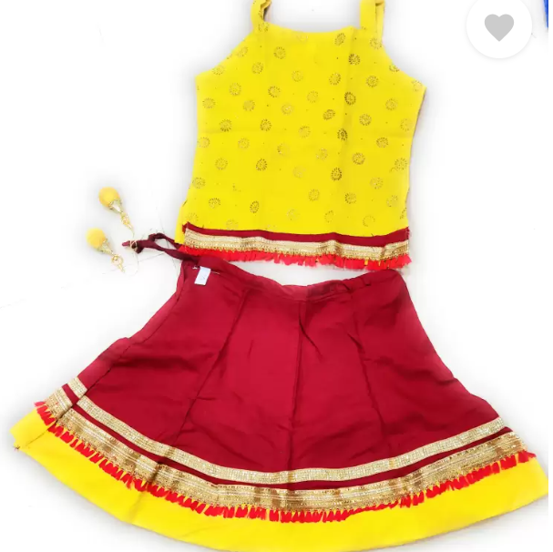 Baby Girls Lehenga Choli Party Wear Printed Lehenga Choli  (Yellow) (6-12 Months)