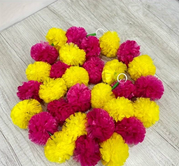 Yellow Red Mix Marigold Plastic Flower Garland (130cm) (2pc)