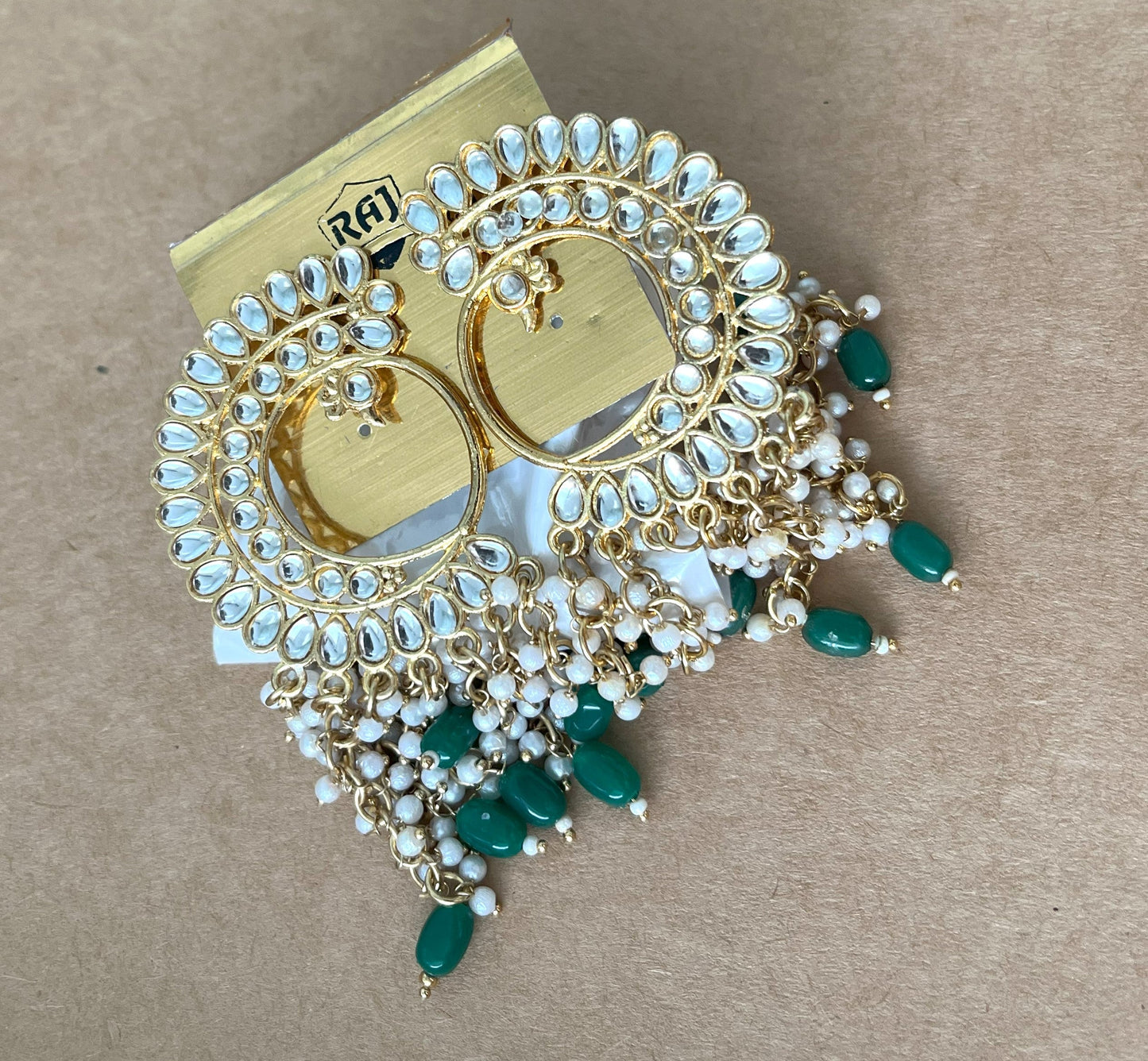 Green Pearl Kundan Jhumka