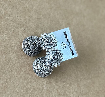 Silver Flower Design Jhumki (Small)