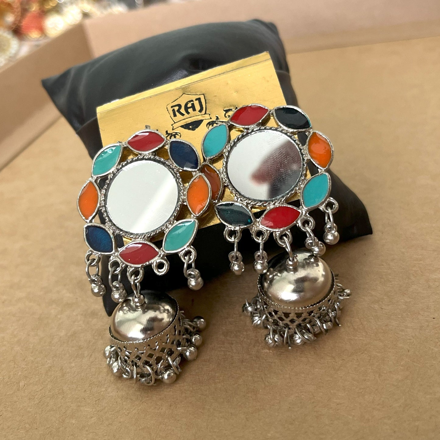 Silver Multi Color Mirror Jhumka