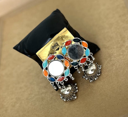 Silver Multi Color Mirror Jhumka