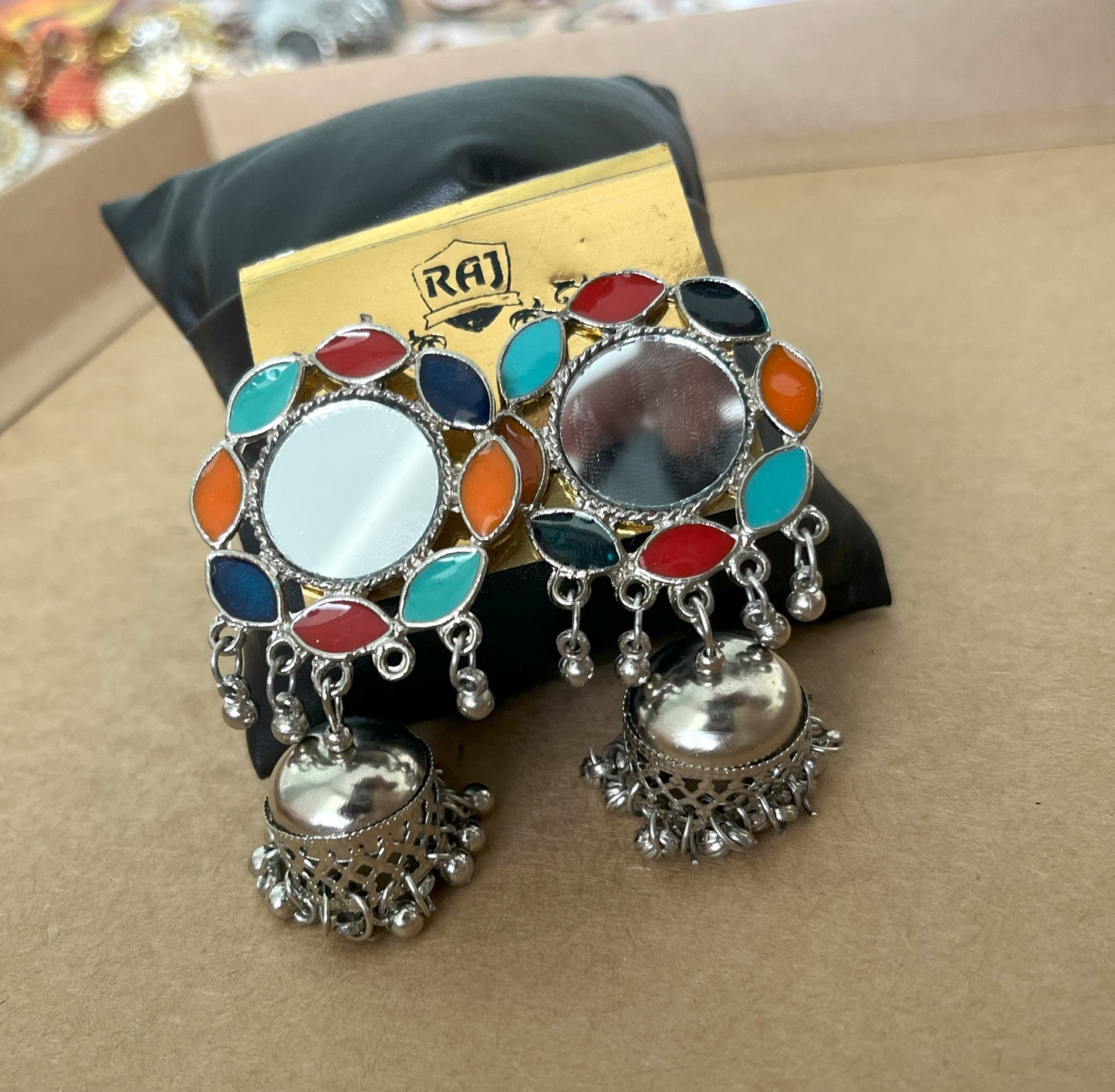 Silver Multi Color Mirror Jhumka